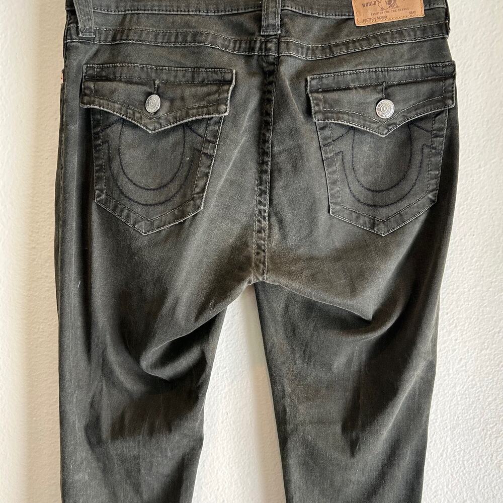 True Religion Curvy Skinny Jeans Womens 32 Green Stretch Low Rise Y2K Moto Denim - Picture 5 of 8